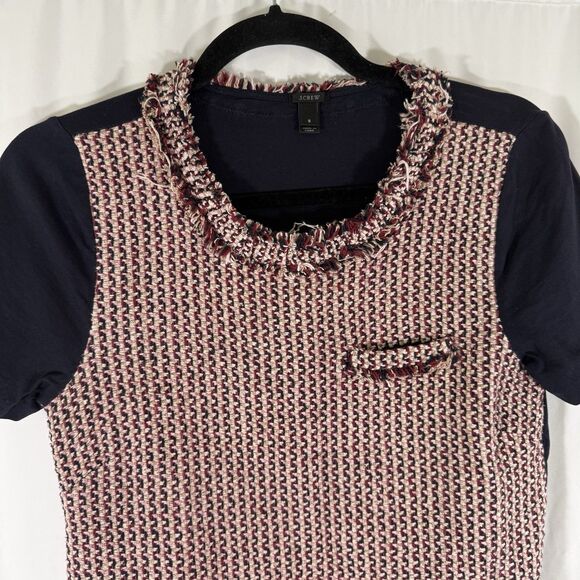 J. Crew Blouse Women's Small Blue Silk Blend Knit Short Sleeve Round Neck - Picture 7 of 12